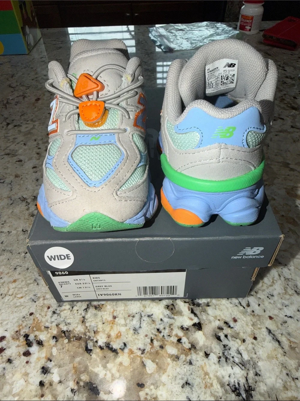 New Balance 9060 Toddler Sneakers in Gray, Blue, Orange & Green